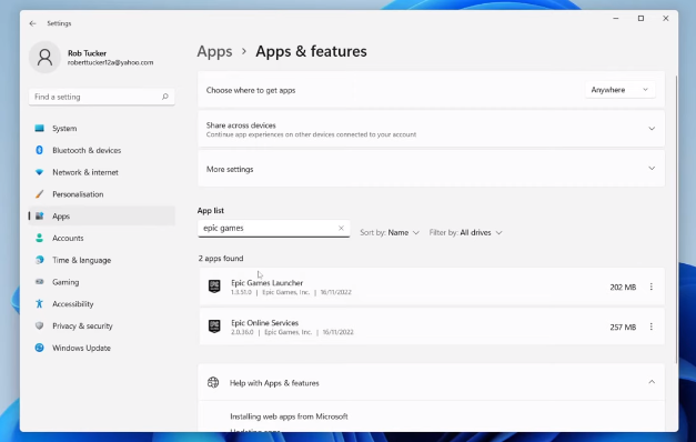 Uninstall Epic Games Launcher